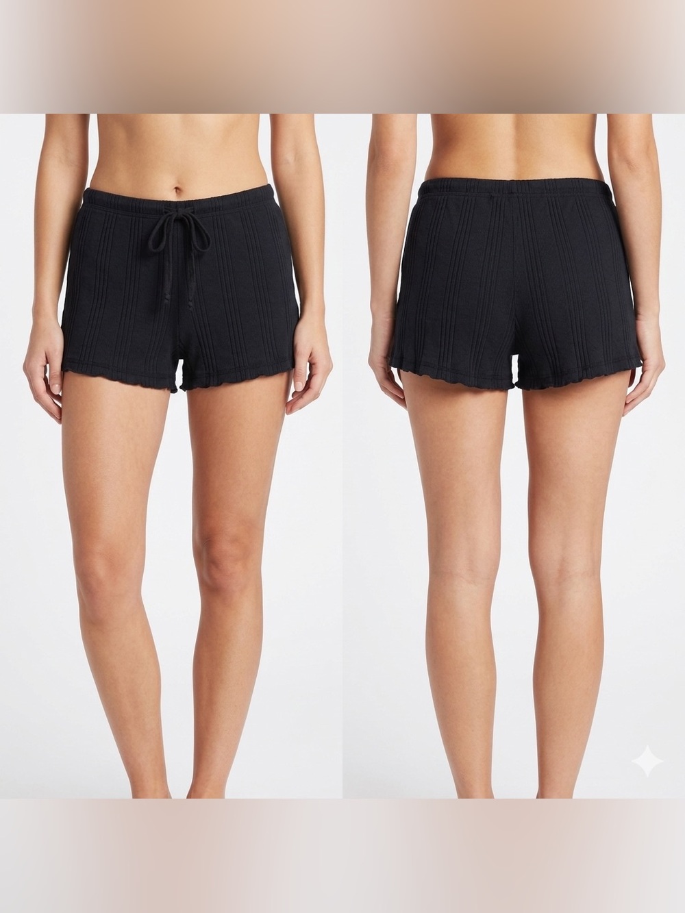 PJ Salvage Black Ribbed Knit Drawstring Shorts